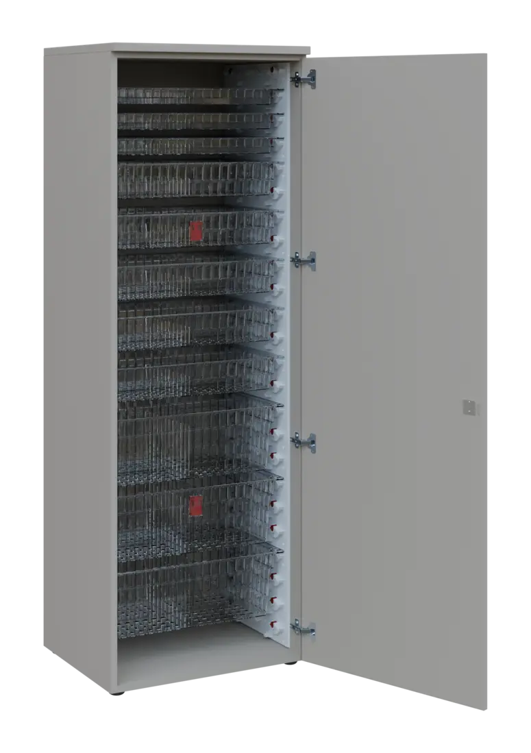 EUROMEDICA D - 66 TRANSPARENT skříň léková boxová, 1-dveřová, pravá, 1950x660x535, korpus šedý, dvíř